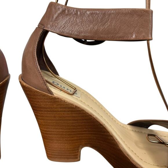 Dune Brown Leather Womens Platform Wedge Ankle Strap Sandals Shoes sz 38 / 8 - Picture 3 of 15